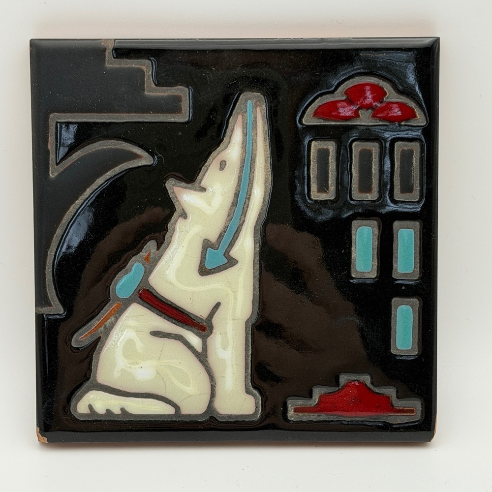 Teissedre‎ Howling Wolf Tile Trivet Southwestern Ceramic Coaster Wall Art READ